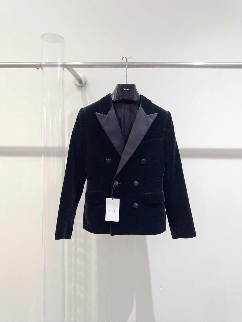 🚩steal Celine Black Velvet Double-Breasted Blazer